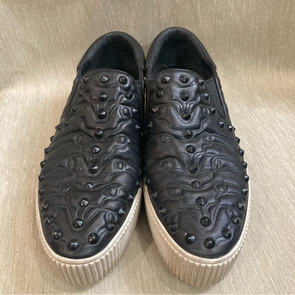 ASH Sz 37 Leather Studded Pointy Toe Slip On Rubber Sole Comfort Shoes Loafers - Picture 2 of 10